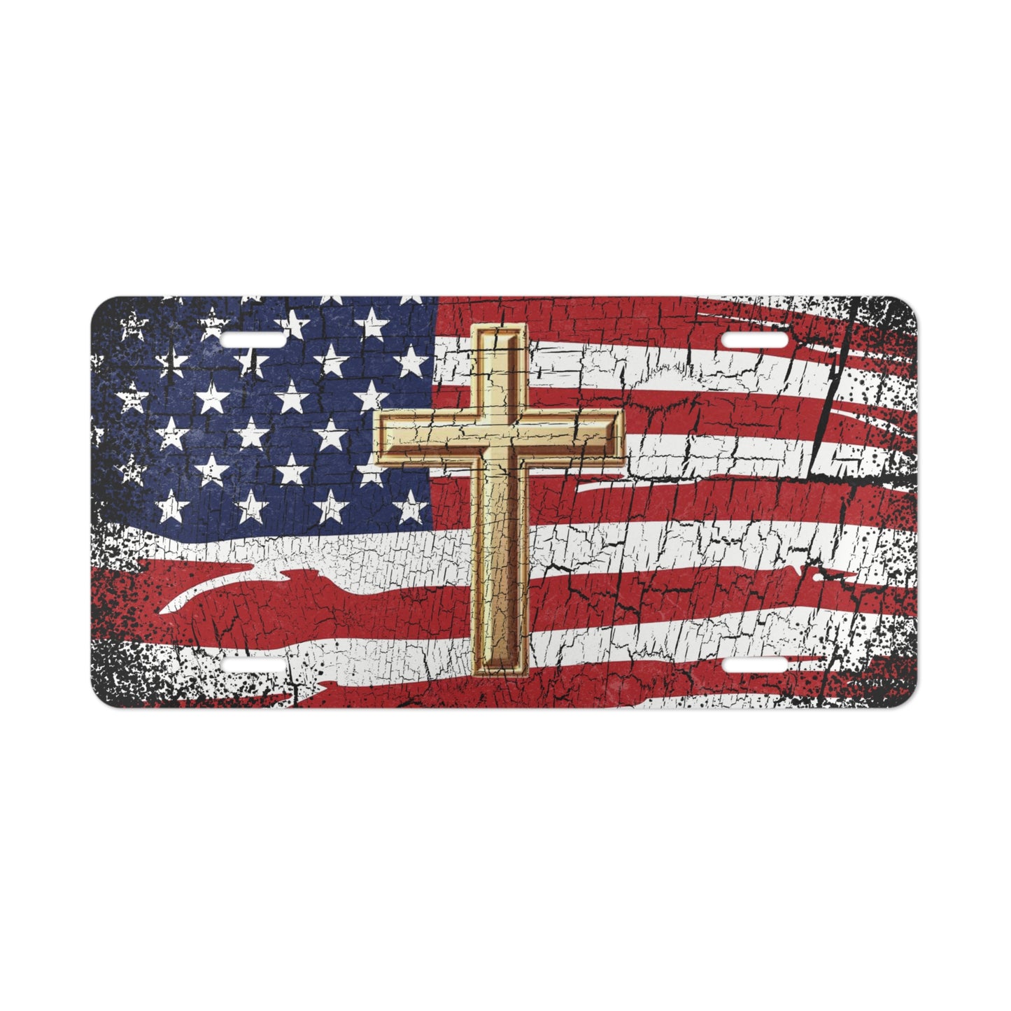 Jesus Cross American Flag License Plate