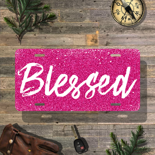 Christian Religious Blessed Pink Glitter Bling Vanity License Plate