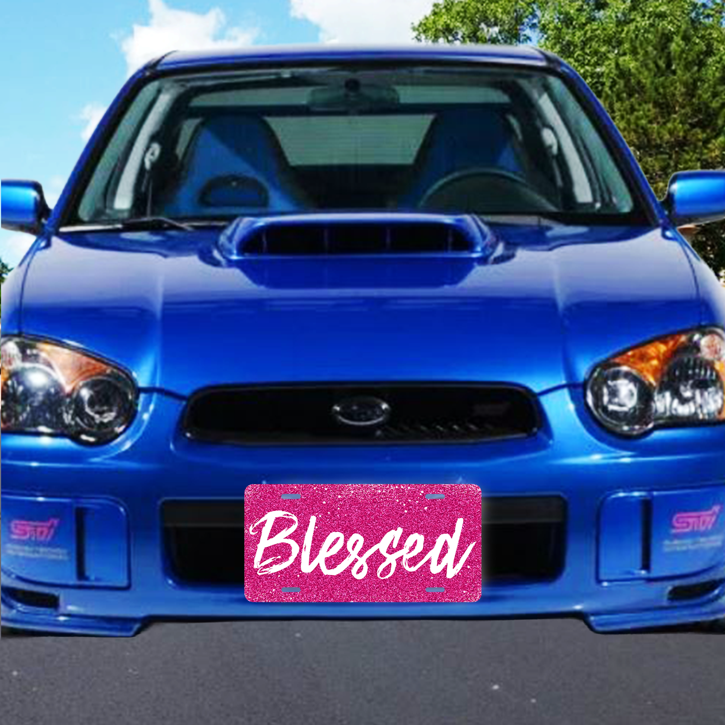 Christian Religious Blessed Pink Glitter Bling Vanity License Plate