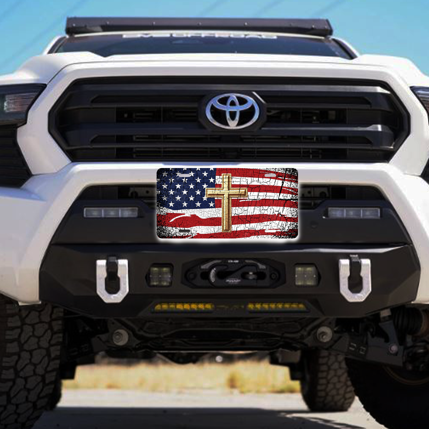 Jesus Cross American Flag License Plate
