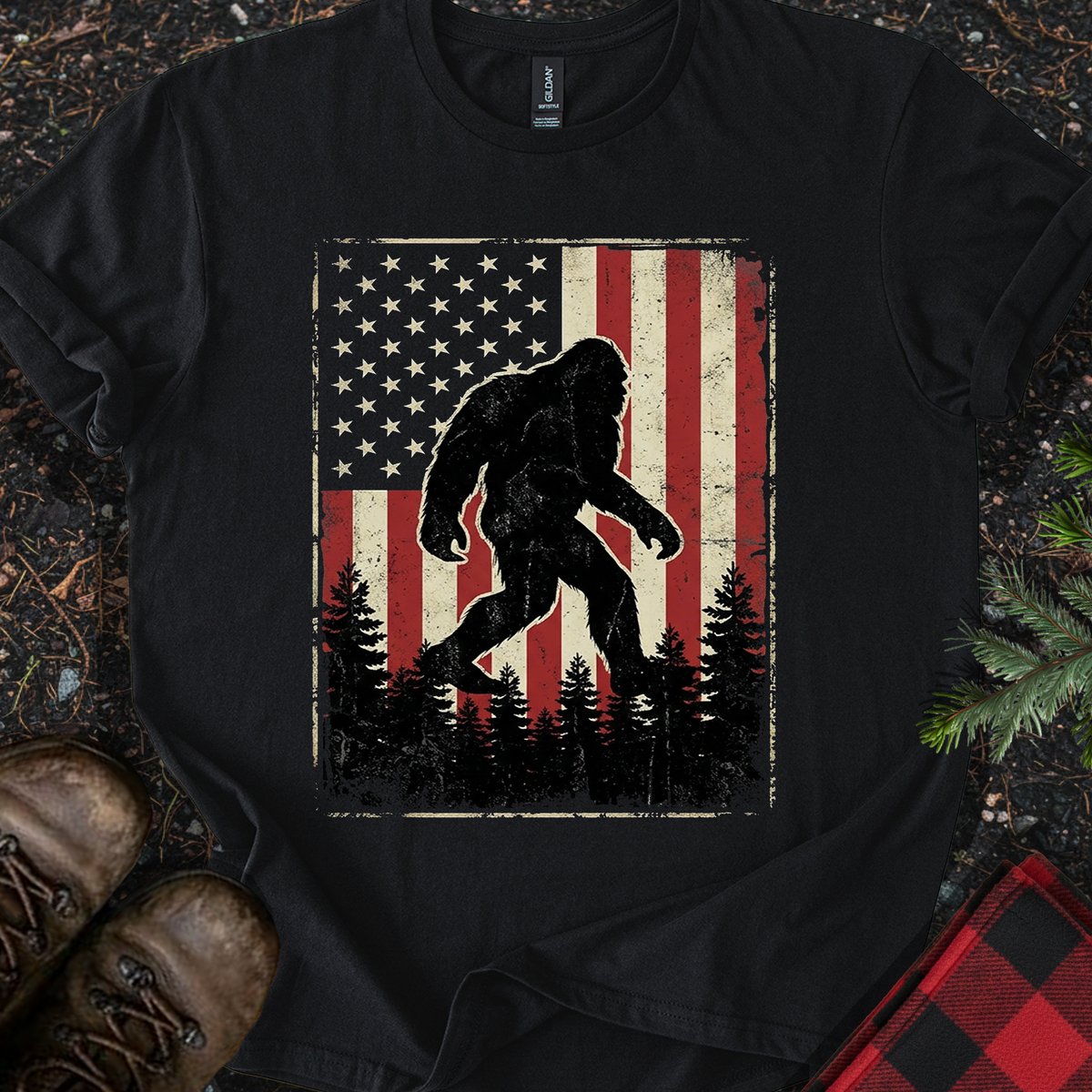 Sasquatch American Flag T-Shirt