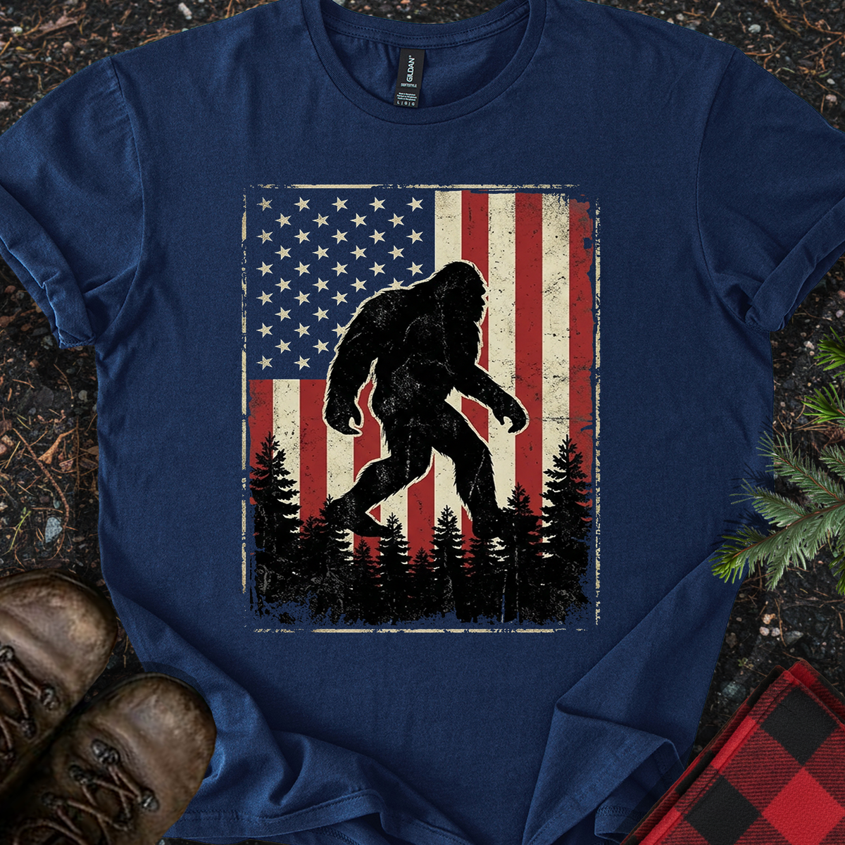 Sasquatch American Flag T-Shirt