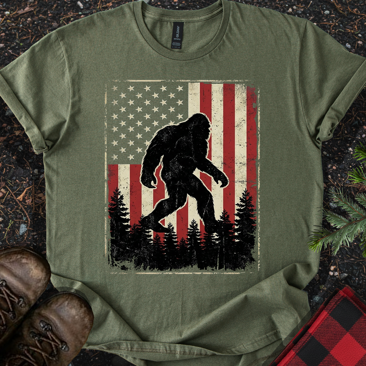 Sasquatch American Flag T-Shirt