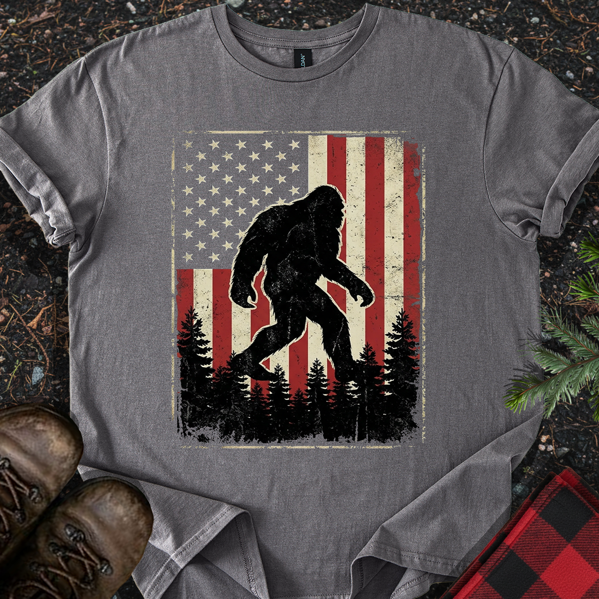 Sasquatch American Flag T-Shirt