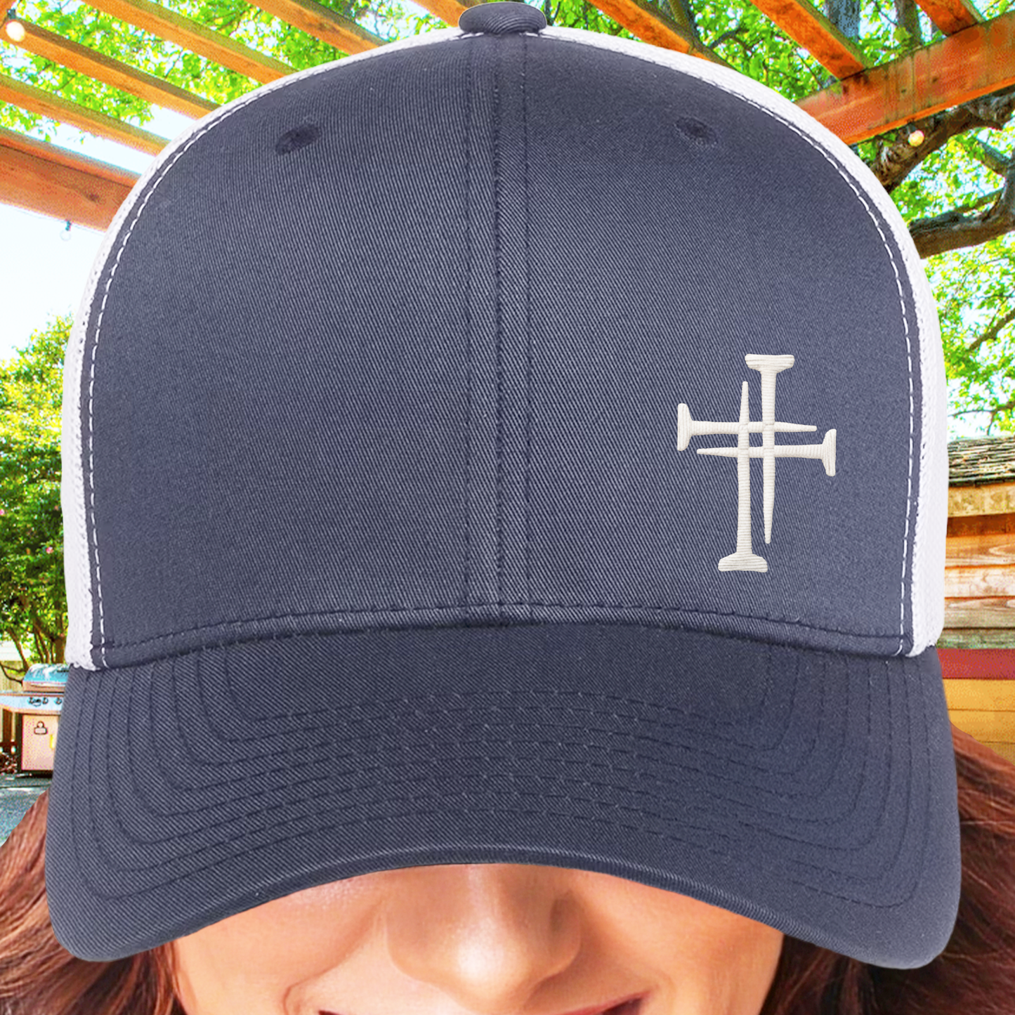 Christian Trucker Cap Nails Cross
